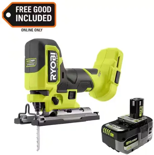 RYOBI ONE+ HP 18V Brushless Cordless Compact Barrel Grip Jigsaw with ONE+ 18V 4.0 Ah HIGH PERFORMANCE Battery