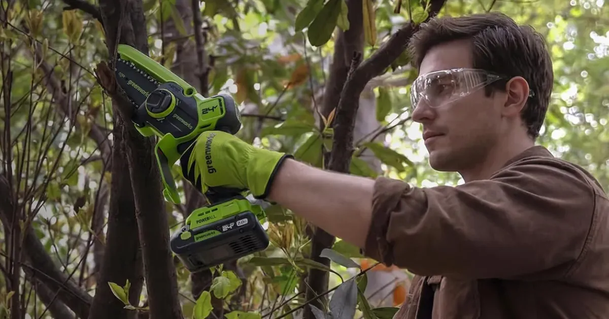 Greenworks 24V 4-inch Cordless Electric Mini Chainsaw with 2.0Ah battery