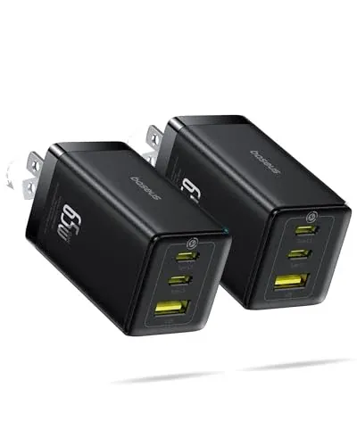 2-Pack Baseus 65W 3-Port USB-C Foldable Wall Charger Block