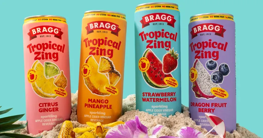Bragg Tropical Zing Sparkling ACV Citrus Ginger 12oz 4-Pack