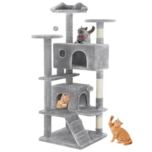 Sweetcrispy 54" Cat Tree Tower w/ Scratching Posts, Climbing Ramp & Condos
