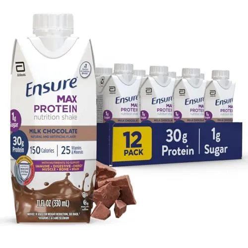Ensure Max Protein Milk Chocolate Shake, 30g High Protein, 12 Pack