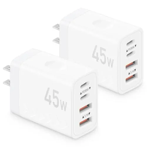45W USB-C Wall Charger Block 4-Port Fast Charging 2-Pack