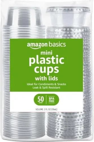Amazon Basics Disposable Plastic To-Go Cups and Lids 200-Count