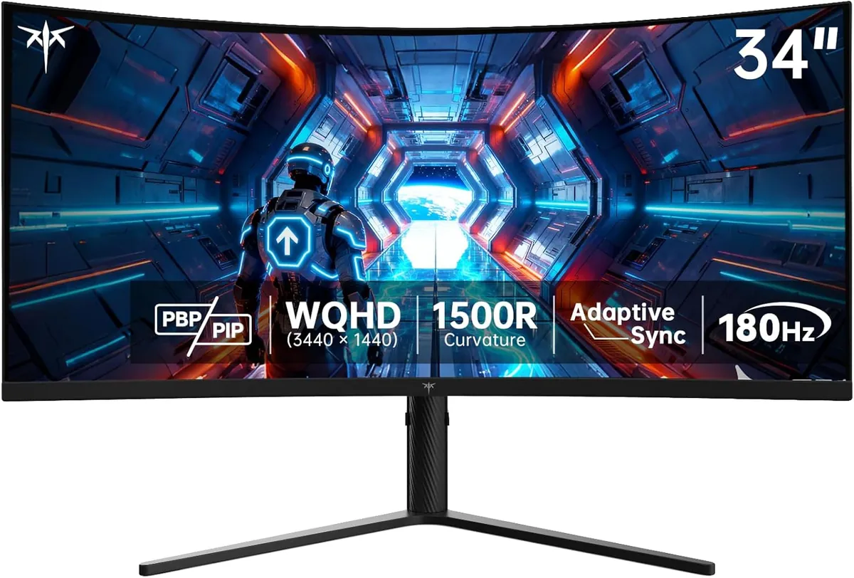 KTC 34” UWQHD (3440x1440) Ultrawide 21:9 1500R 180 Hz Curved Gaming Monitor (HVA panel)