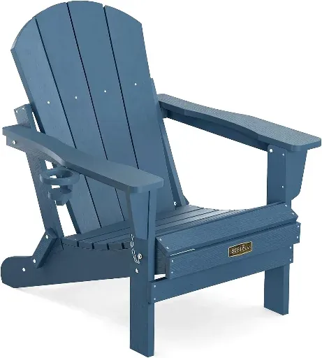 SERWALL Folding Adirondack Chair with Cup Holder, Fire Pit Chairs (Select Colors)