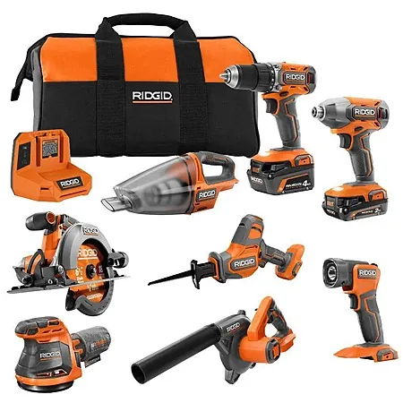 RIDGID 18V 8-Tool Combo Kit w/ 2Ah + 4Ah MAX Battery, Charger, & Tool Bag