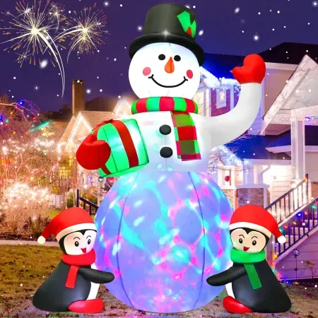 Yexmas 6.3' Christmas Inflatable Snowman with Penguins Gift Box