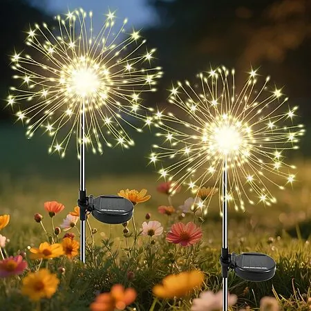2-Pk Slyuexu 120 LED Solar Outdoor Firework Fairy Lights (Warm White)