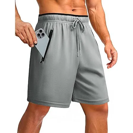 PINSPARK Men's 7" Mesh Quick Dry Athletic Running Shorts w/ Zipper Pockets
