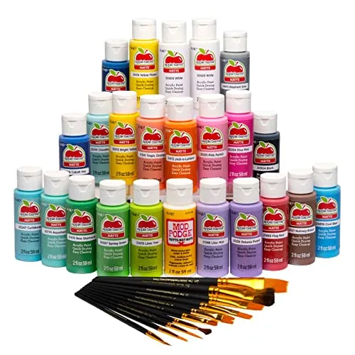 Apple Barrel Paint and Brush 34-Piece Set and Art Lessons