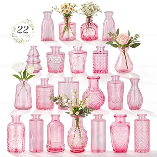 RUCKAE Pink Glass Bud Vases 22 Pack