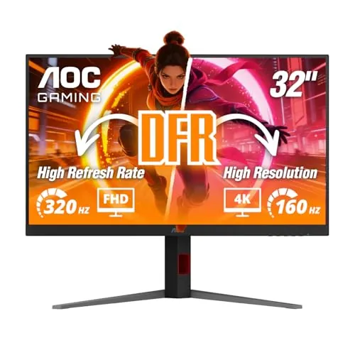 AOC U32G4 32-inch 4K Gaming Monitor, UHD 3840×2160 160Hz / FHD 320Hz Dual Mode, IPS Panel, 0.5ms, G-Sync compatible