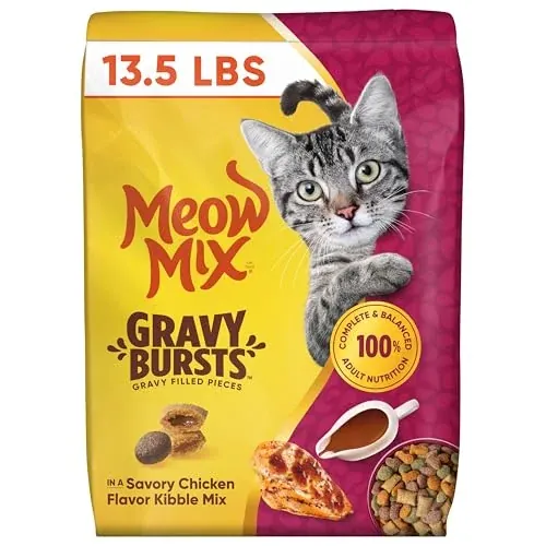 Meow Mix Gravy Bursts Dry Cat Food, Savory Chicken, 13.5 lb. Bag