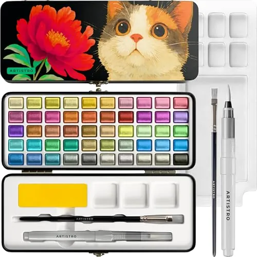 ARTISTRO 50-Color Metallic Watercolor Paint Set