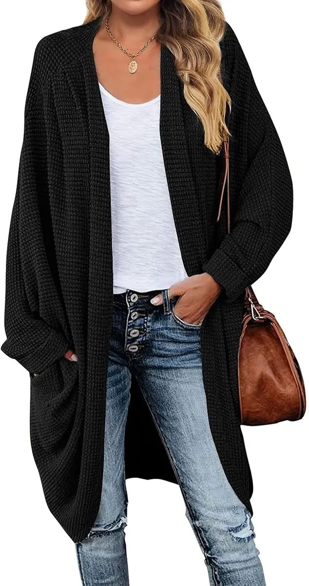 MEROKEETY Oversized Waffle Knit Cardigan Sweater