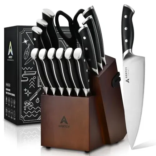 Arrtcy 15-Piece Kitchen Knife Set with Block
