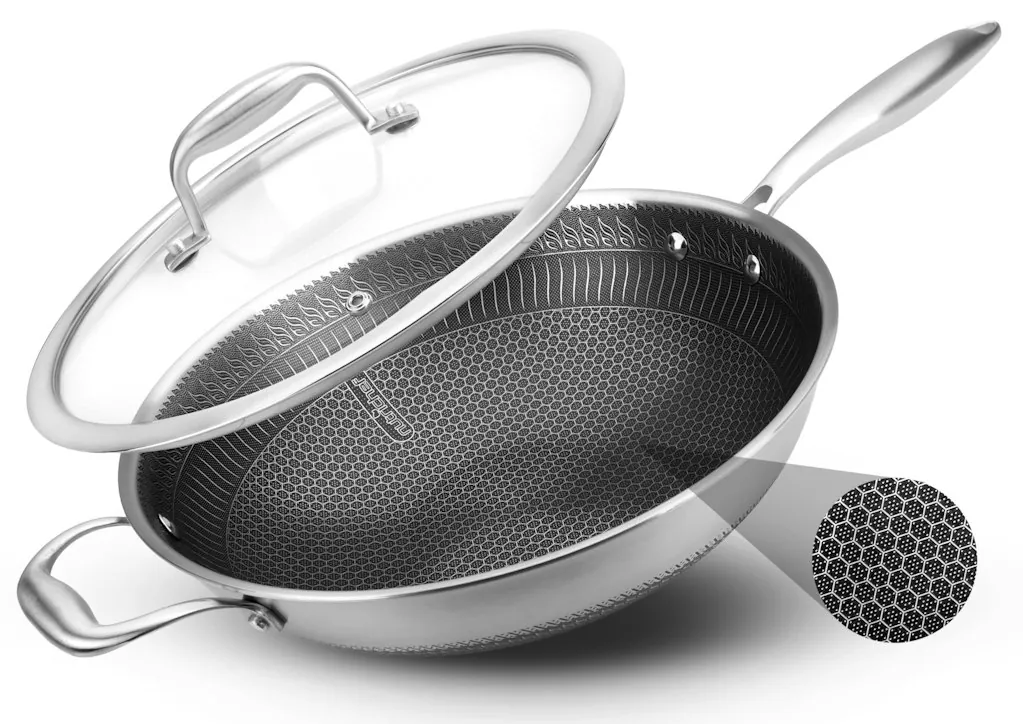 NutriChef Stainless Steel Tri-Ply 12" Wok