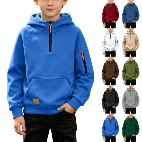 Kids Quarter Zip Up Hooded Pullover Sweatshirt
