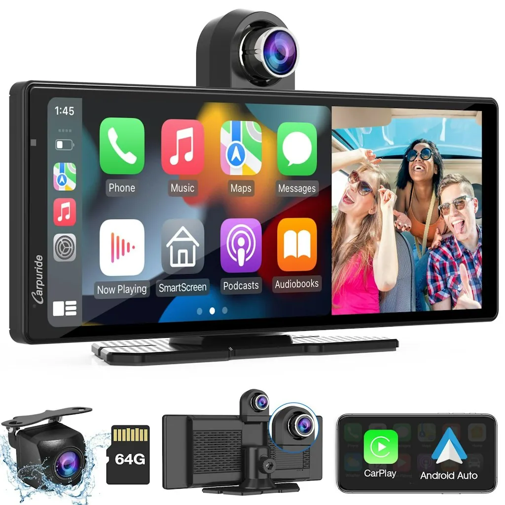 Carpuride 9.3" Wireless CarPlay & Android Auto Display w/ 4K Dual Dash Cam