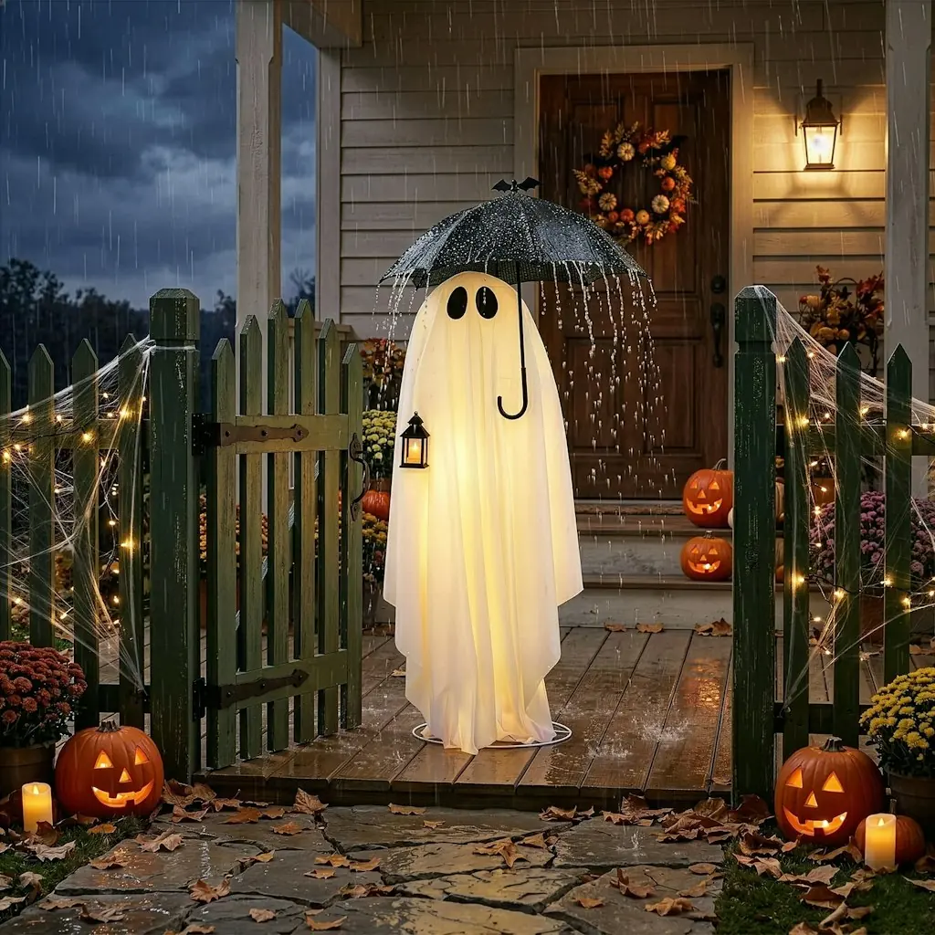 Holiday Aisle 5' Glowing Ghost Holding Black Umbrella Halloween Décor