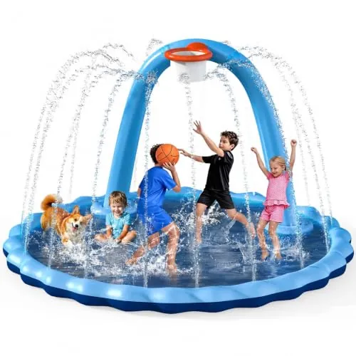 Instraella 9' 2-in-1 Large Sprinkler Splash Pad w/ Basketball Hoop & Arch