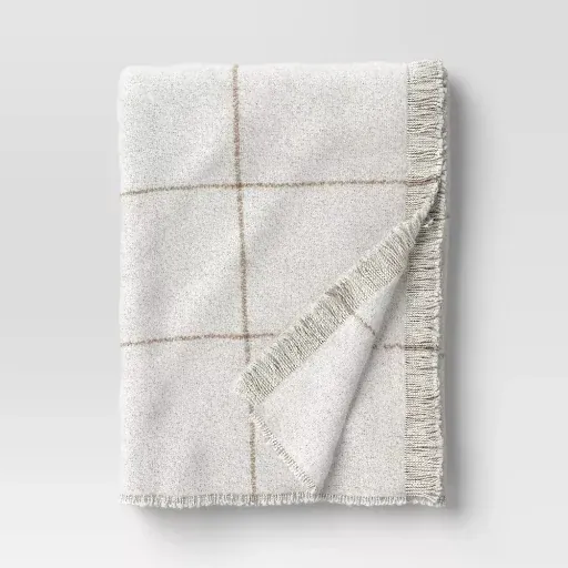 Threshold Windowpane Boucle Throw Blanket (Cream/Neutral or Blue)