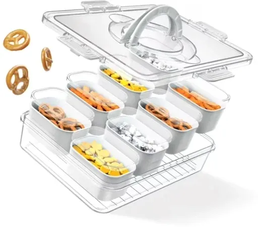 Cook with Color 8-Compartment Snackle Box Charcuterie Container Divided Tray w/ Lids and Handle (White, Olive)