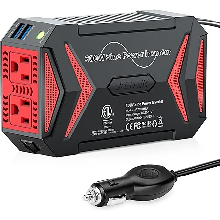 300W BESTEK Pure Sine Wave DC 12V to AC 110V Car Adapter