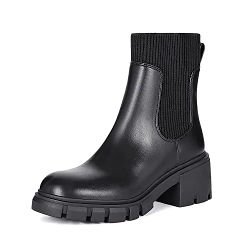 Athlefit Women's Chunky Platform Black Fall Chelsea Ankle Boots