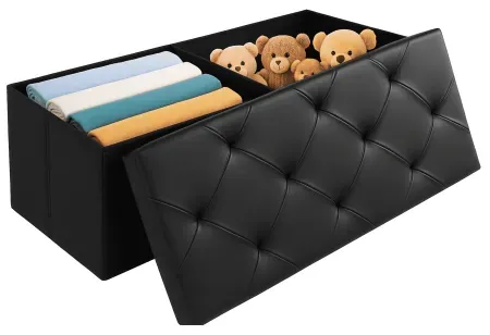 Concetta 43" Foldable Faux Leather Stool Storage Ottoman