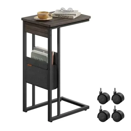 VASAGLE C-Shaped Side End Table w/ Wheels