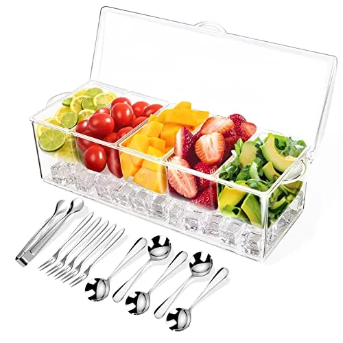 ARSTPEOE Chilled Condiment Server Tray w/ 5 Removable Compartments