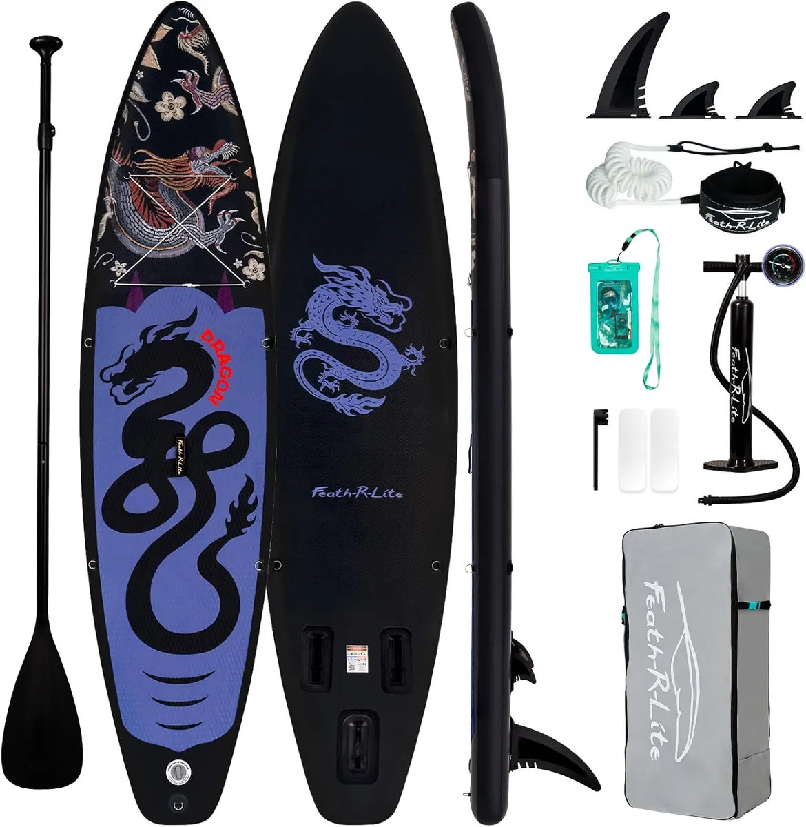 FunWater Inflatable Paddle Board Set in Black Purple Dragon