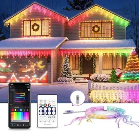 AHAWILL 33' Multicolor Icicle Curtain String Lights