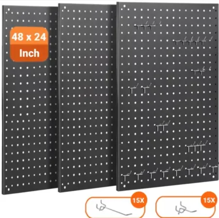 3-Pack Blacksmith 48" x 24" Metal Pegboard Panels w/ 30 Hooks