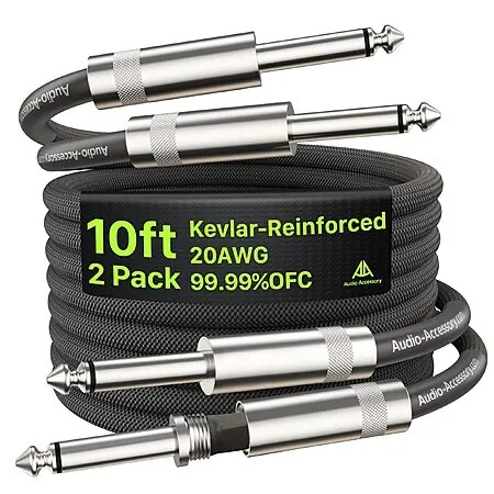 2-Pack 10' AA Audio Accessory Dual Shielded 20AWG Guitar Cables