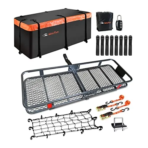 Hitch Mount Cargo Carrier Rack Basket 60"x20"x6" + Waterproof Bag 16 Cu.Ft.