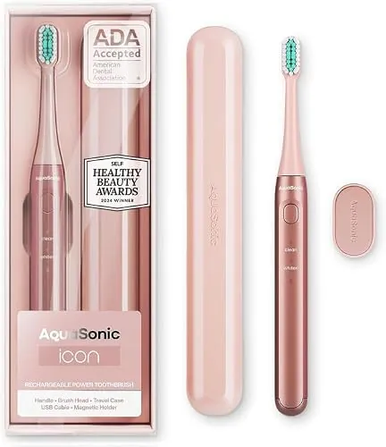 Aquasonic Icon ADA-Accepted Rechargeable Toothbrush with Magnetic Holder & Slim Travel Case