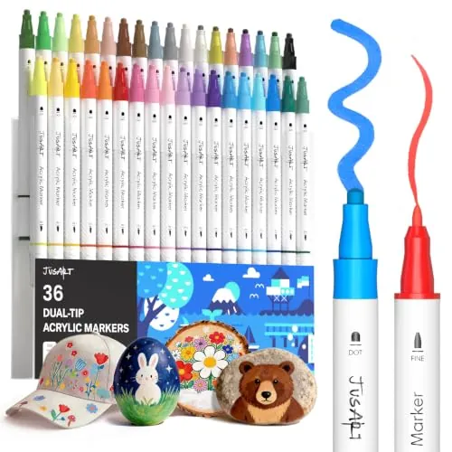 JusArt 36-Count Dual Tip Acrylic Paint Markers w/ Storage Box