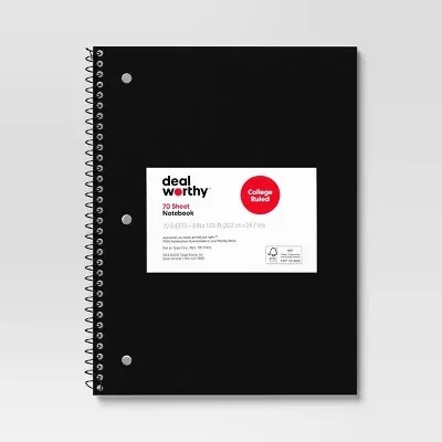 Subject Spiral Notebook College Ruled Black