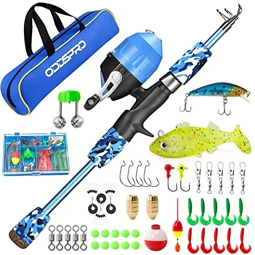 ODDSPRO Telescopic Kids Fishing Rod & Reel Combo Kit w/ Tackle Box 4.92'