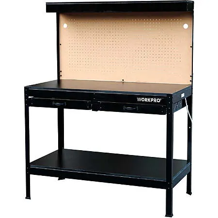 48" Workpro 2-Drawer Steel Workbench w/ Pegboard, Power Strip & LED Work Light
