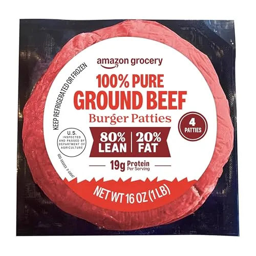Amazon Grocery 100% Pure Ground Beef Burger Patties 1 lb (Pack of 4)