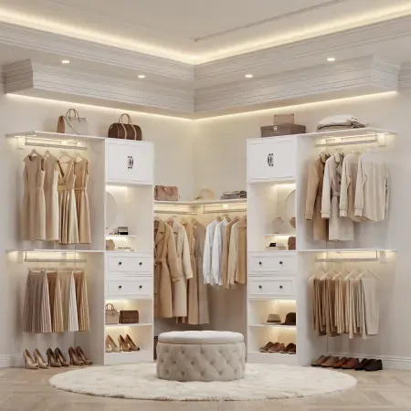 86.61" Rebrilliant Closet System Set w/ 2 Drawers & Mirror