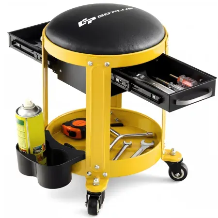 Costway Goplus 330lb Capacity Rolling Mechanic Stool w/ 2 Drawers