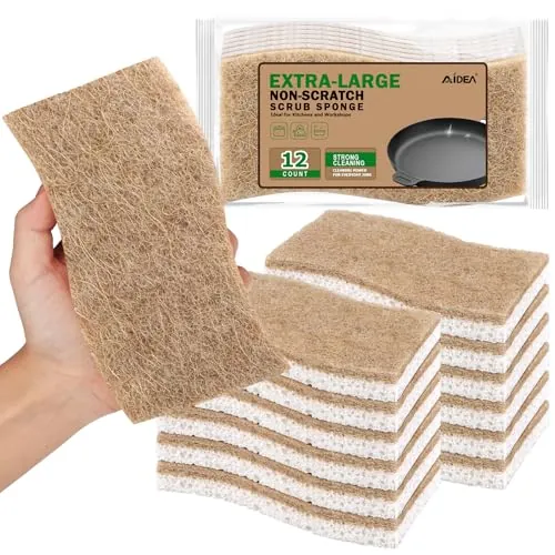 Aidea XL Non-Scratch Natural Dish Scrub Sponges 12-Ct
