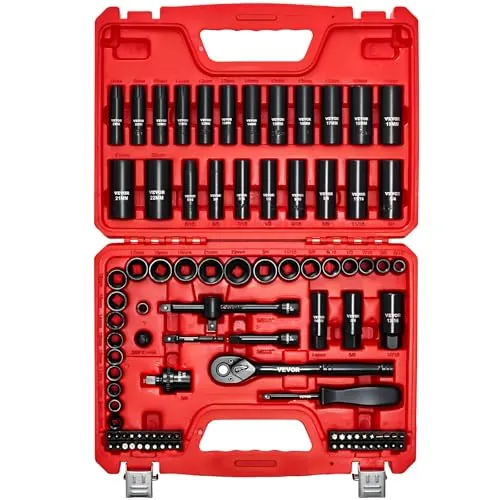 VEVOR 96 Piece 3/8" Drive Impact Socket Wrench and Bit Set, SAE (5/16" to 3/4") & Metric (8 to 22 mm)