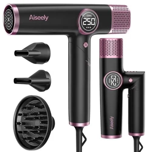 AISEELY Ionic Hair Dryer 1800W with 500M Negative Ions, Foldable & Lightweight