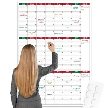 MaaIbok 28'' x 40'' Undated 3 Month Dry Erase Calendar for Wall w/ 10 Round Stickers